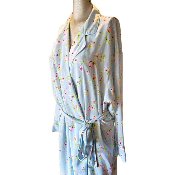 Victoria's Secret Full Length Blue Floral Robe Large - Picture 7 of 10